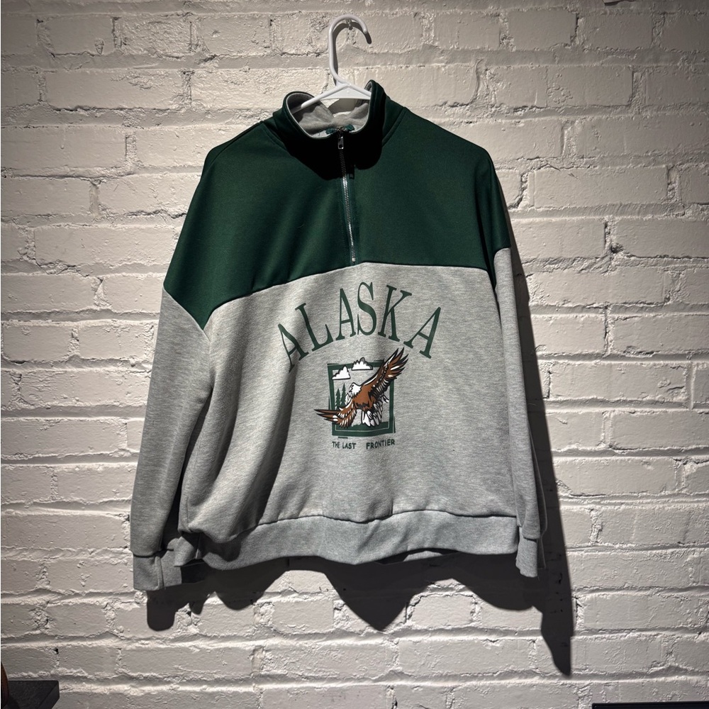 Grey and green quarter zip